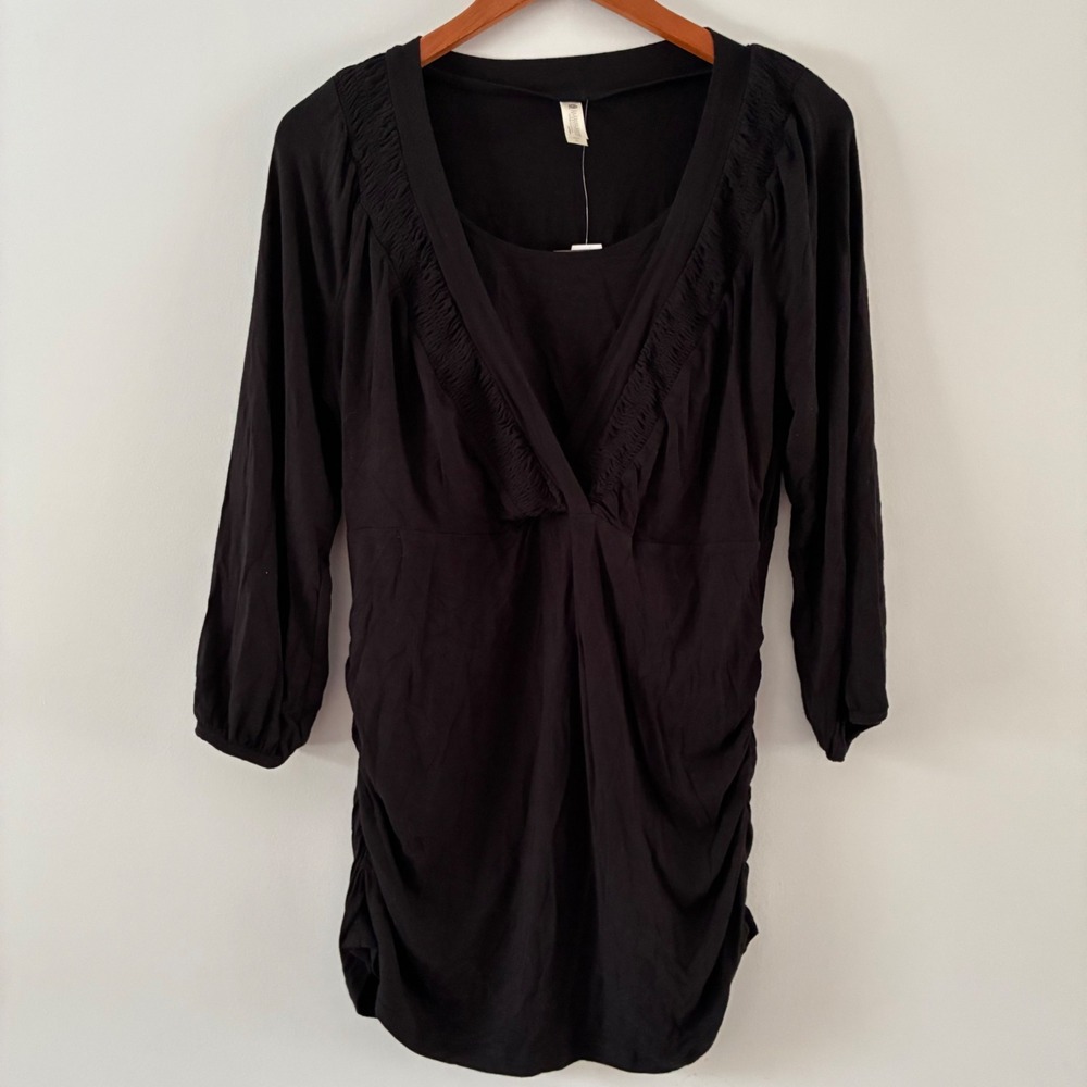 La Leche League Nursing Top Black Smocked V-Neck Ruched  XL NEW Pajamas